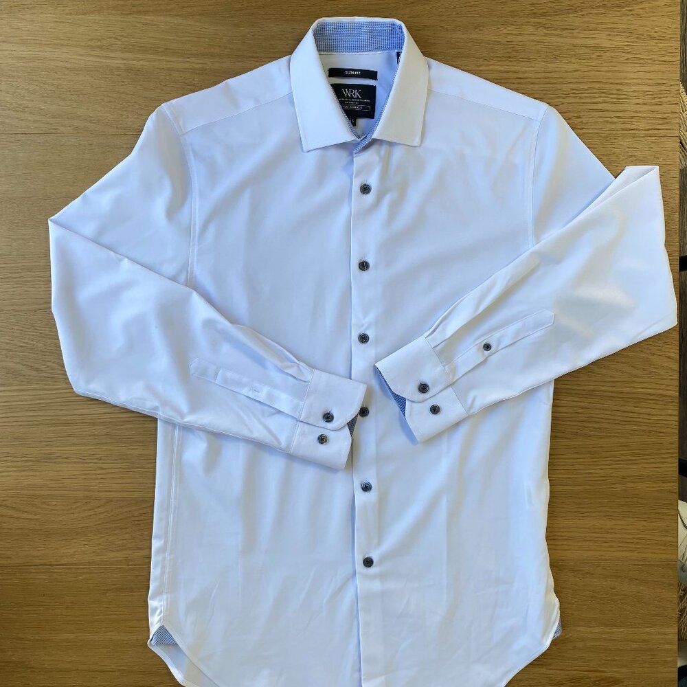 WRK Slim Fit Dress Shirt White Contrast Collar Cuffs 15 33